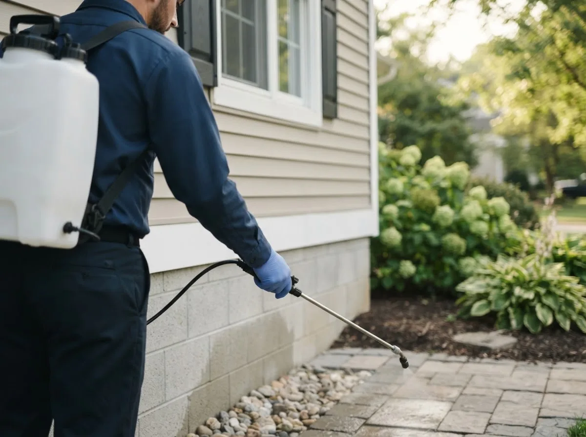 Pest control technician inspecting a home in Rising Star, TX